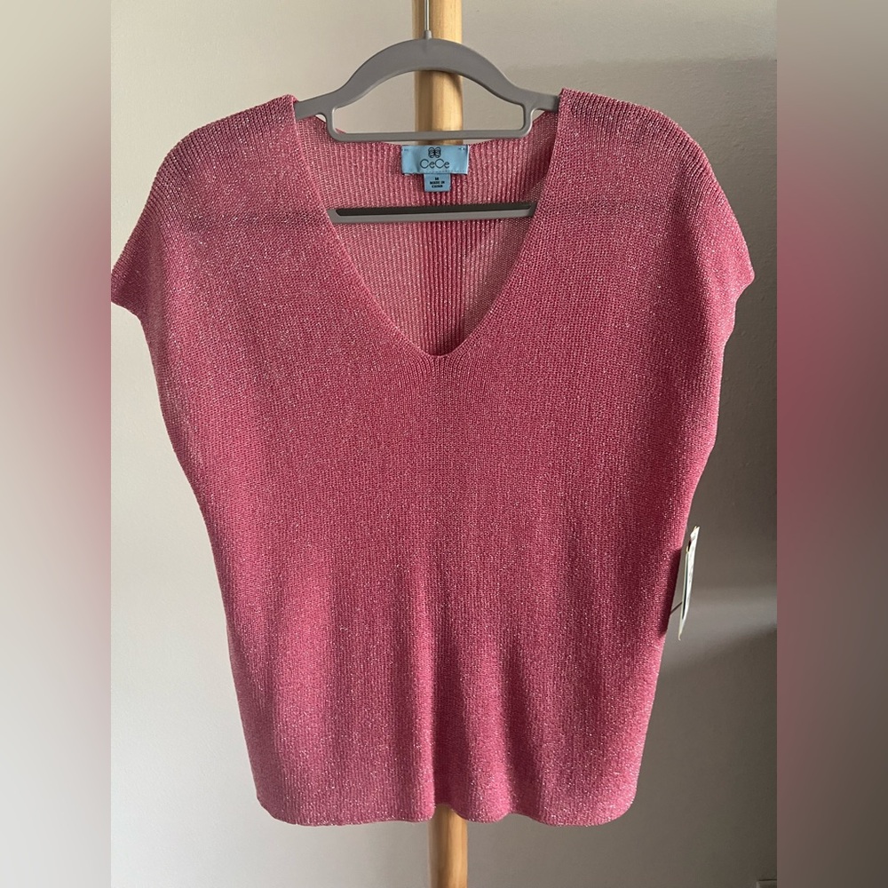 Gorgeous rose pink metallic knit top from CeCe -New Medium - Picture 3 of 3